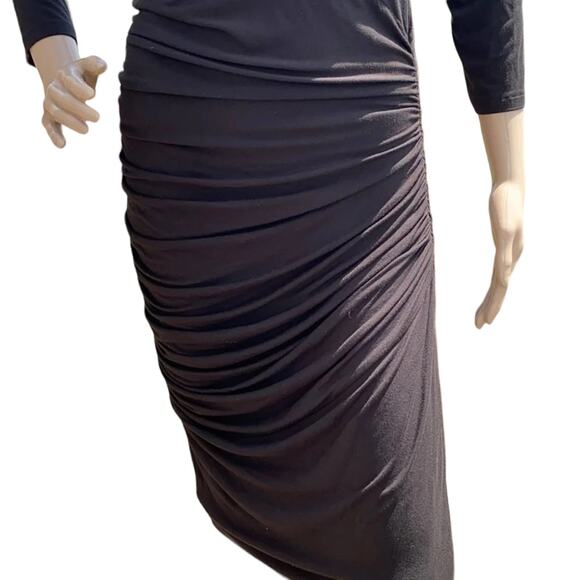 NWT Catherine Malandrino Black Bodycon Dress Long Sleeves Ruched Stretch Large - Picture 6 of 12
